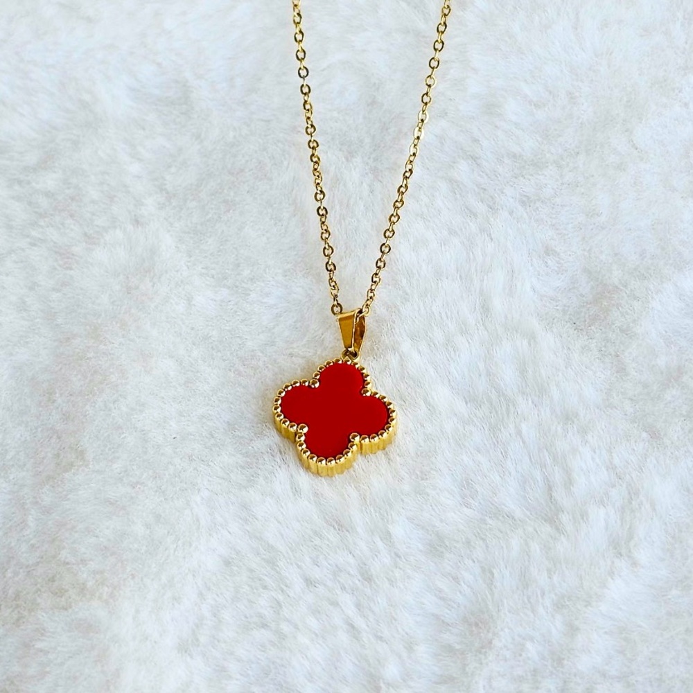 Gold and Red Clover Pendant Necklace